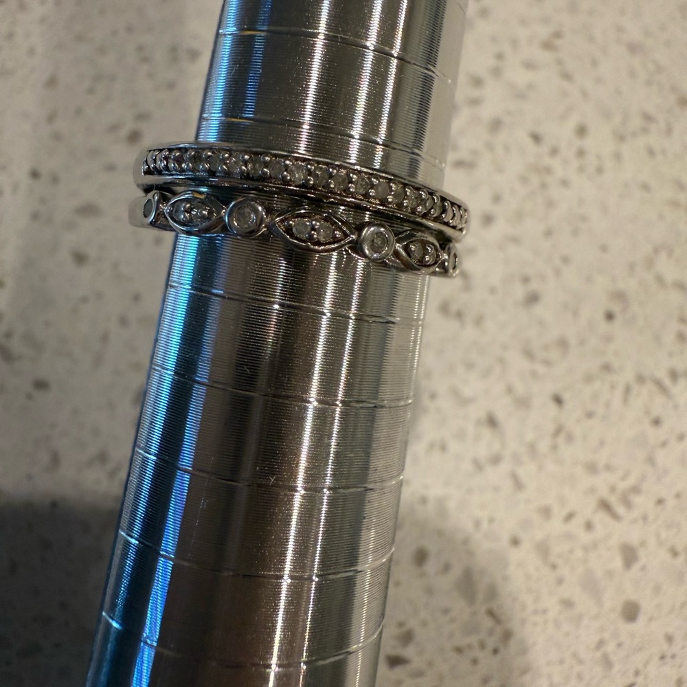 Designer SUN Sterling Silver 925 Diamond Double Band Ring Sz 6-7